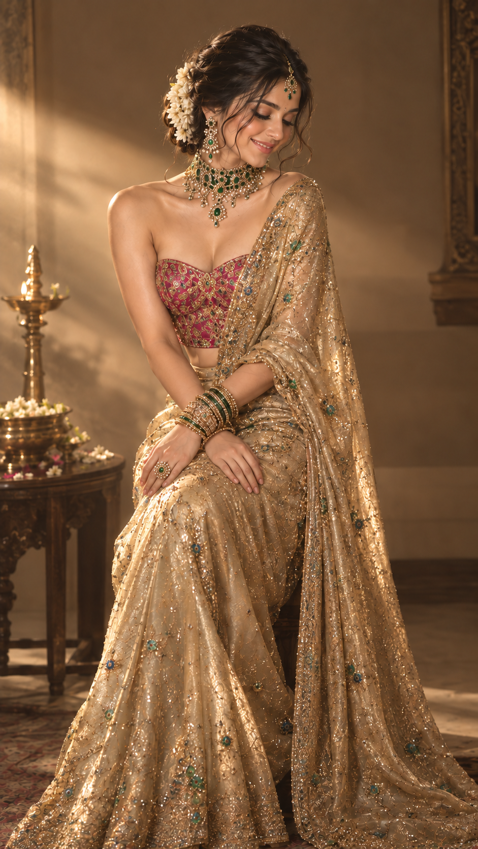 fuchsia saree, fuchsia pink saree, fuchsia and gold saree, gold bridal saree