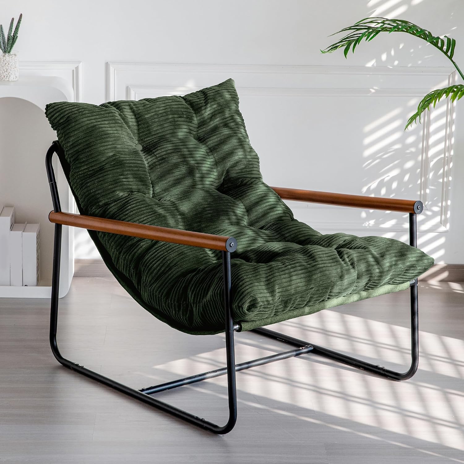 Accent Chair Upholstered Armchair with Soft Cushion for Bedroom Balcony Lounge Reading Room, Dark Green