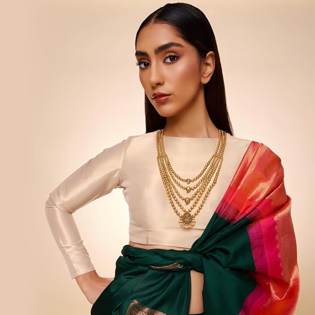 Jewellery Pearl Gold Plated Antique Long Necklace for Women | Adjustable Chain | Festive & Occasion Wear 