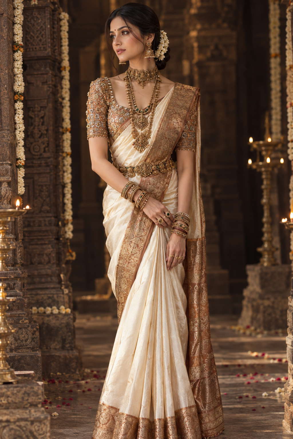 silk wedding saree, ivory wedding saree ideas, wedding bridal saree ideas, simple wedding saree ideas