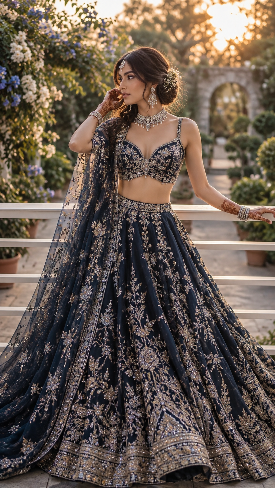 bridal lehenga, midnight blue lehenga, indian fashion, wedding lehenga designs, wedding lehenga ideas