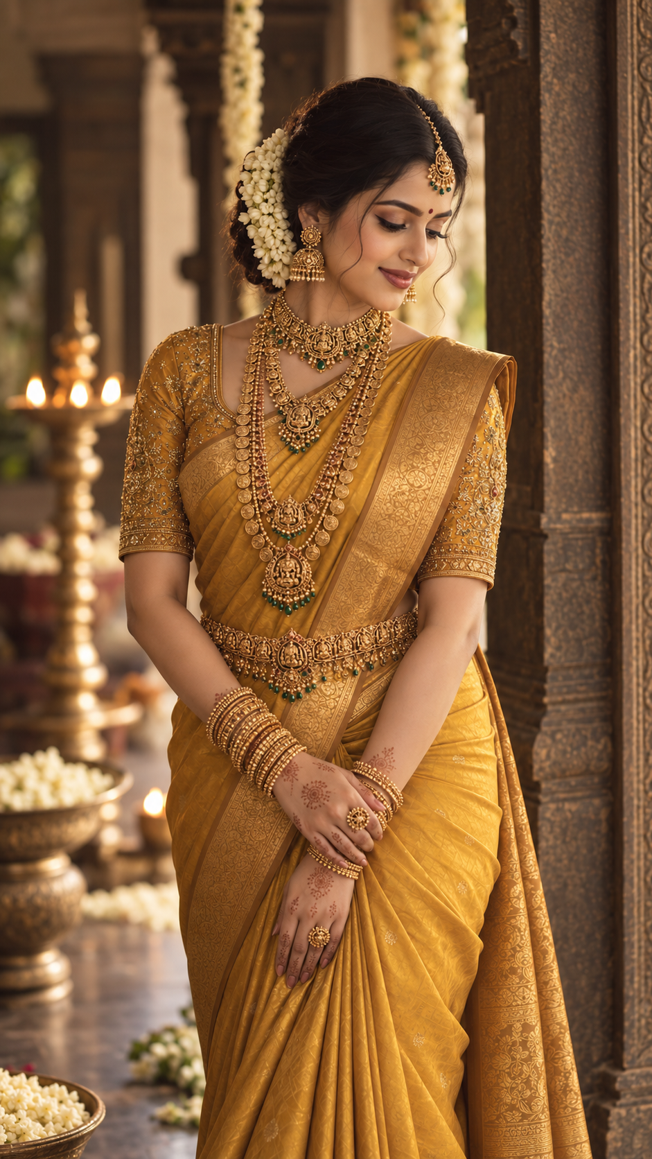 bridal saree, bridal saree designs, mustard yellow saree, wedding saree ideas for women