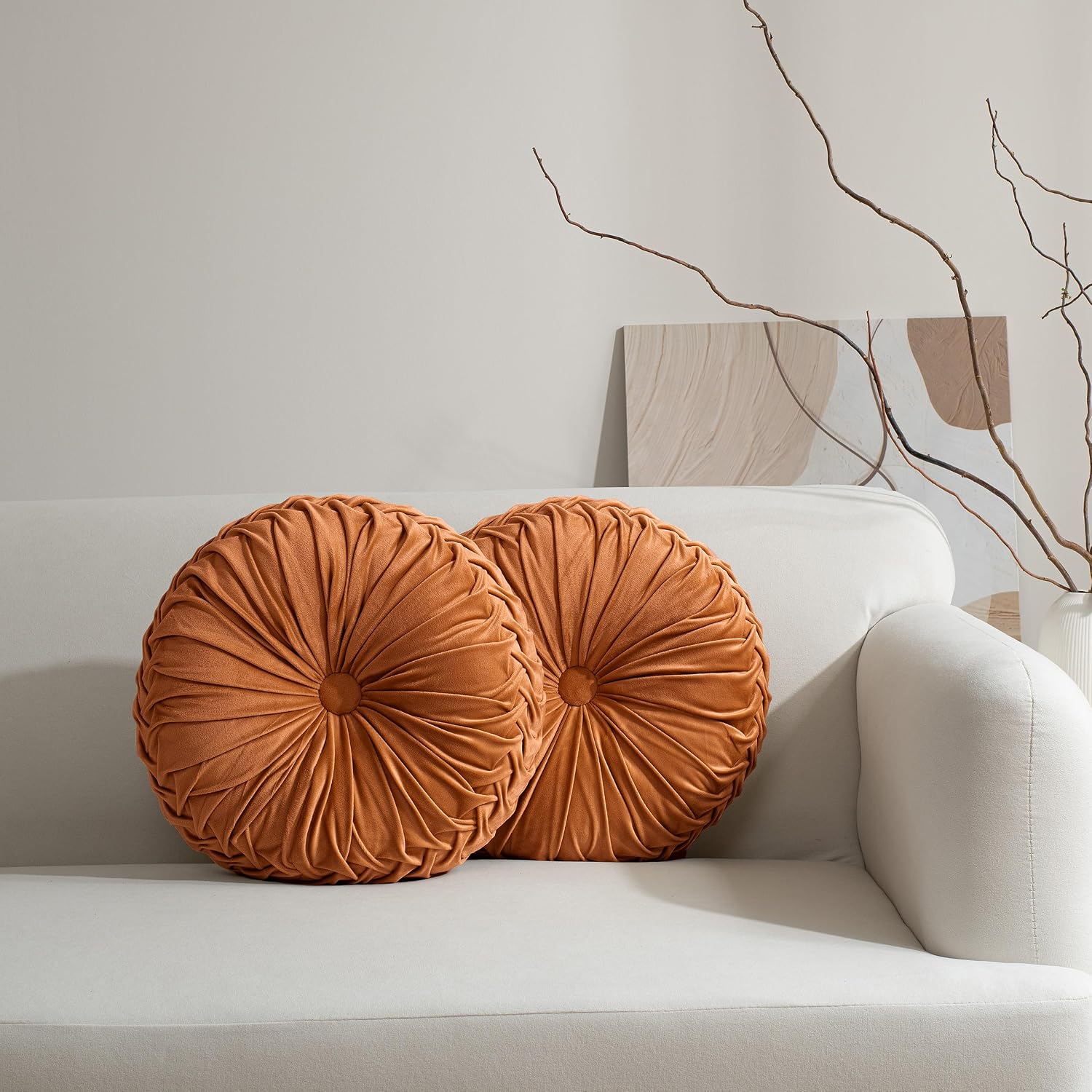 Vintage Floor Pillows, Classy Accent Pumpkin with Center Button, for Sofa Couch Vanity Chair Bed, 14.5