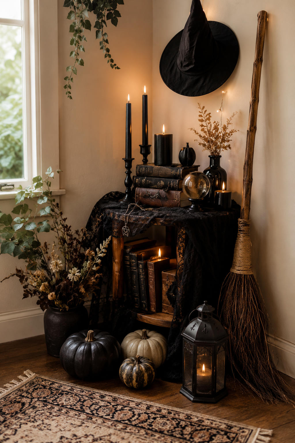 witch inspired halloween corner decor