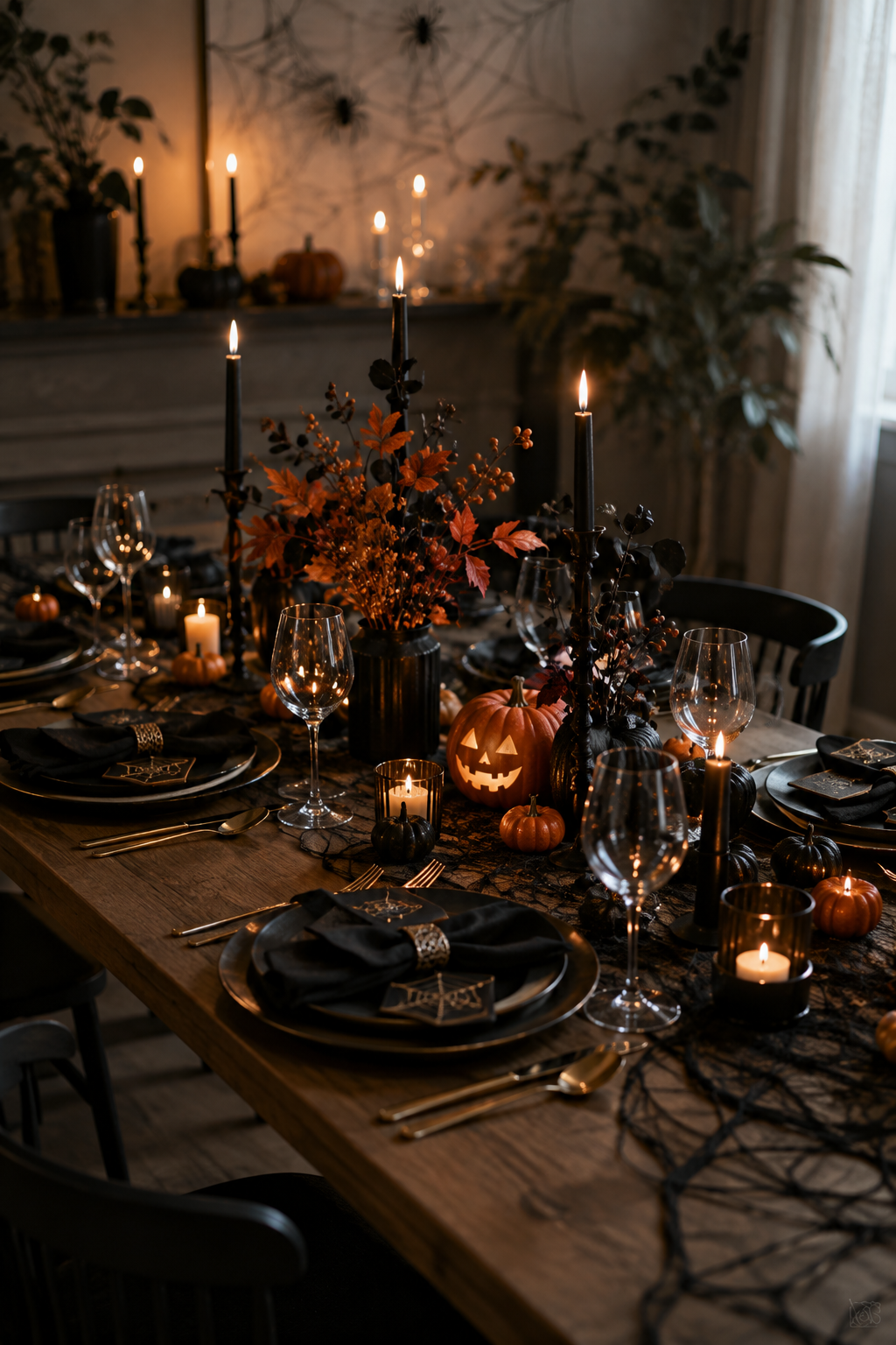 halloween, thanksgiving dinner dining table decor ideas