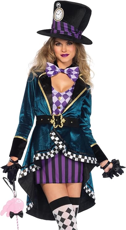 Mad Hatter Costume with Dress, Jacket, Belt, Bow, Hat. halloween costume ideas