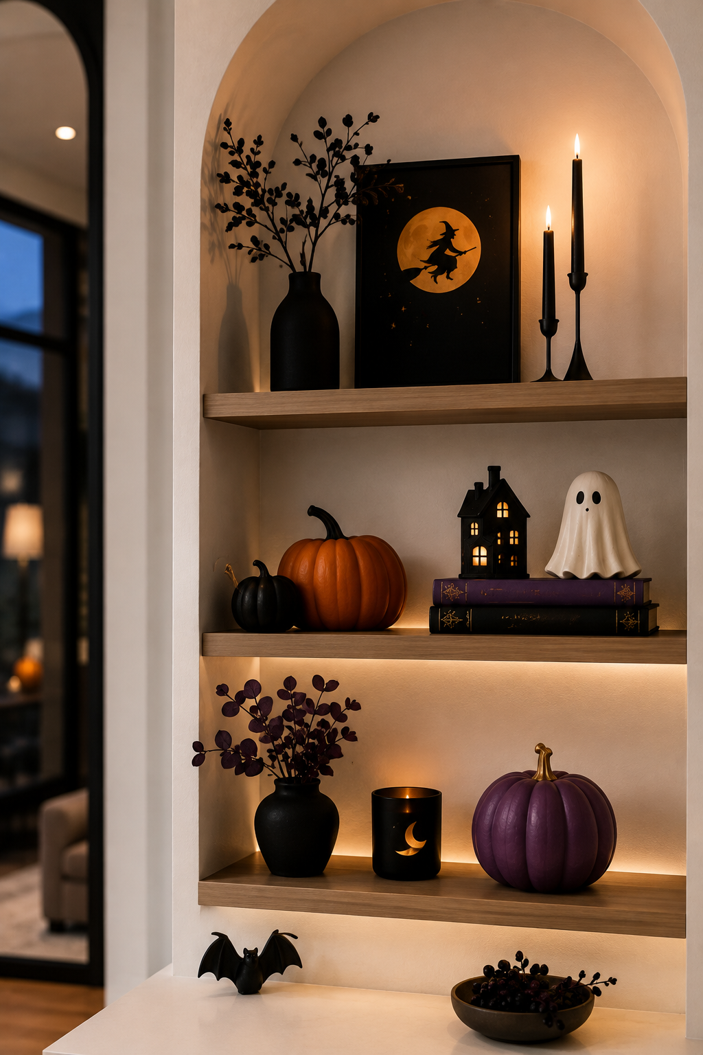 halloween home decor ideas, DIY, shelves decor