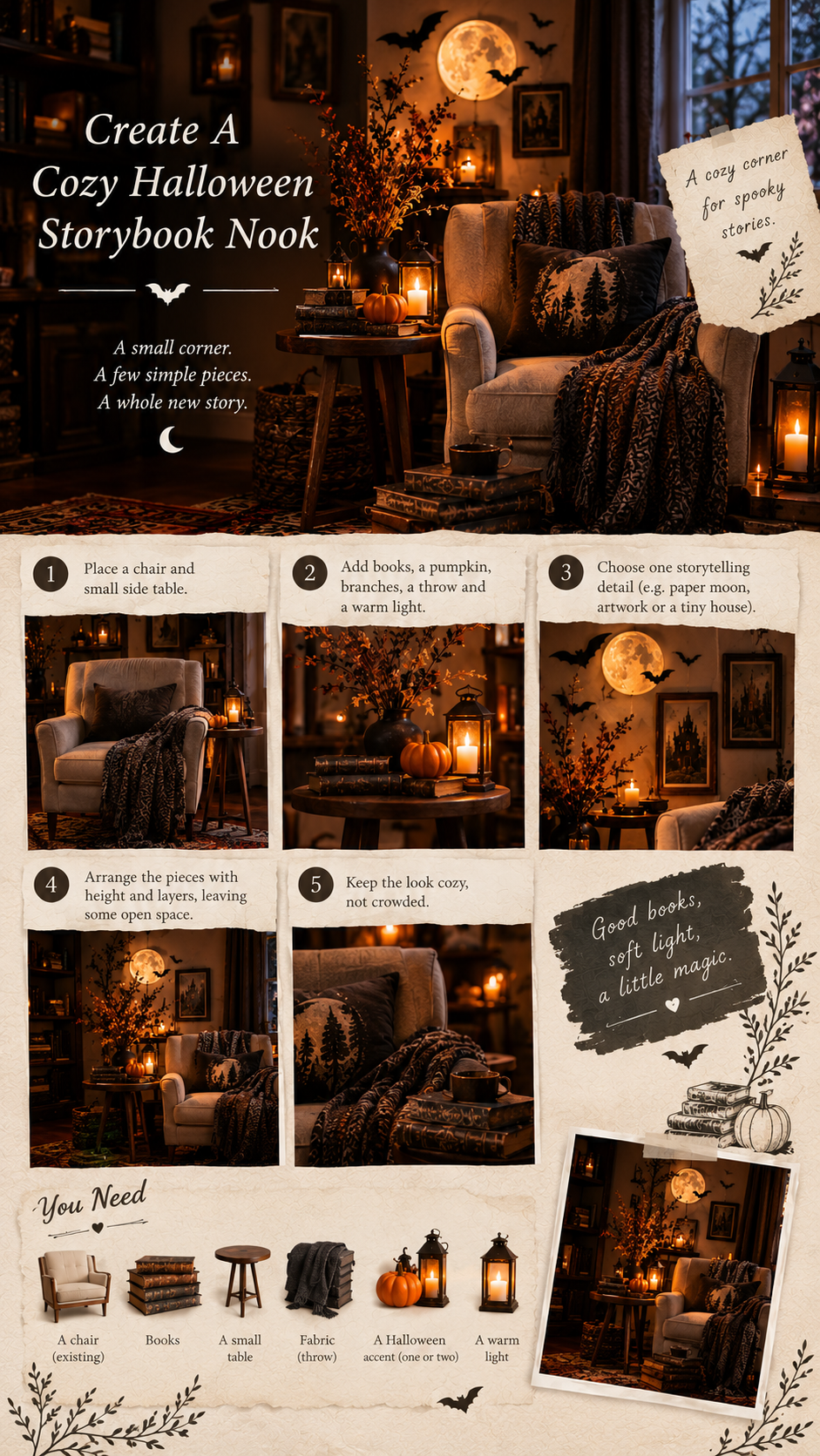 halloween books, halloween corner decoration, halloween aesthetic
