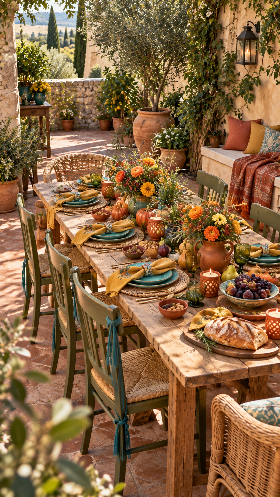 fall long table decor, long table decor ideas, fall color decorating ideas