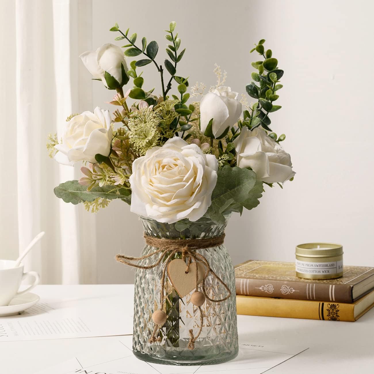 fake table centrepiece, outdoor dinner party essentials, dining table decor, vase with flowers for decor