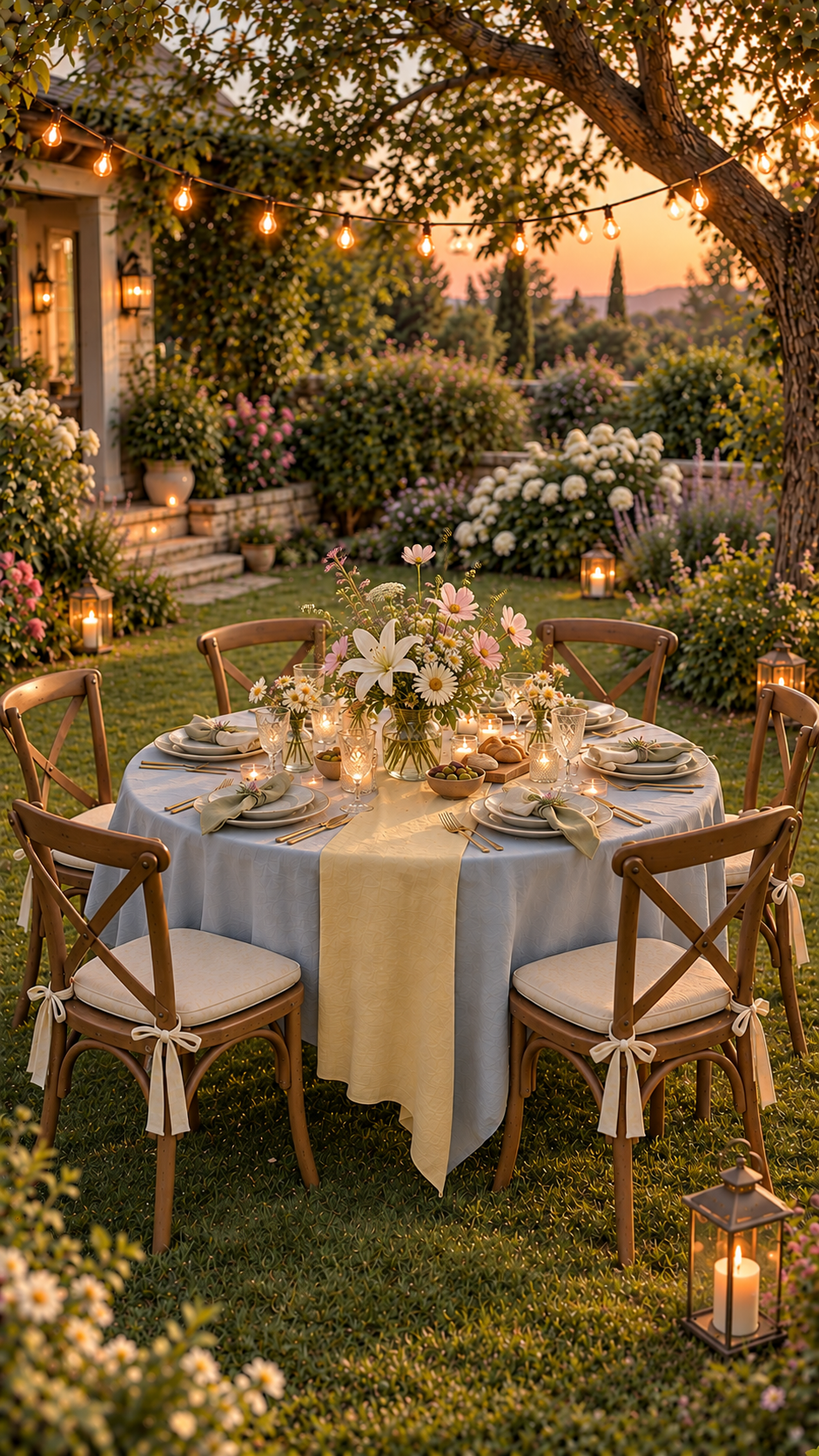 outdoor gathering space ideas, outdoor dinner party table setting ideas