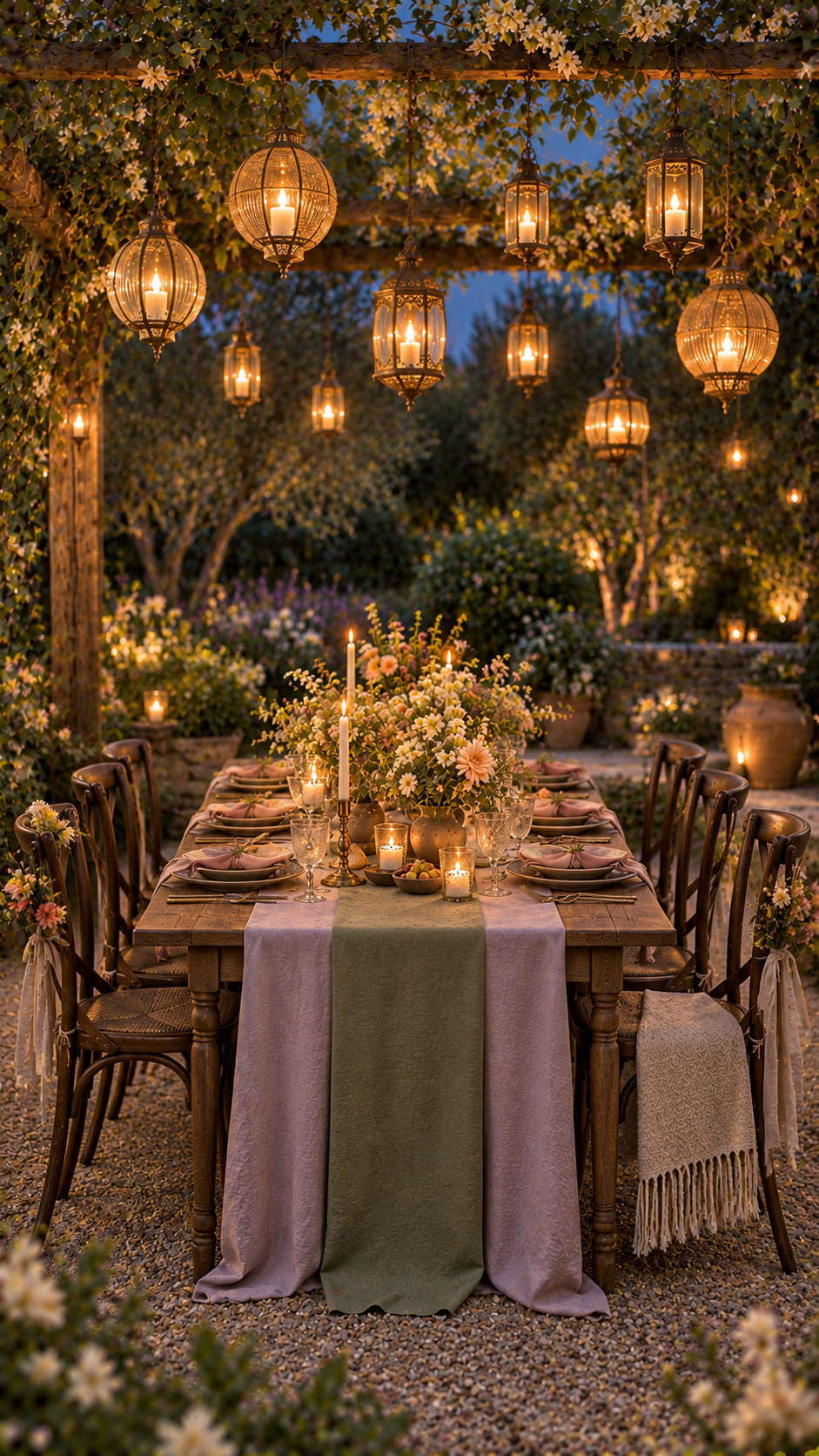 long table party decorations, outdoor dinner party table setting ideas