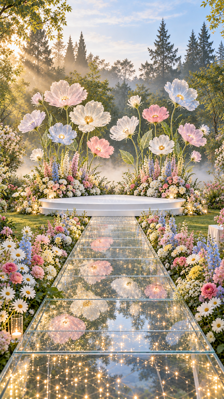 floral wedding decorations,giant flowers wedding decor, giant standing flowers, outdoor wedding stage decoration