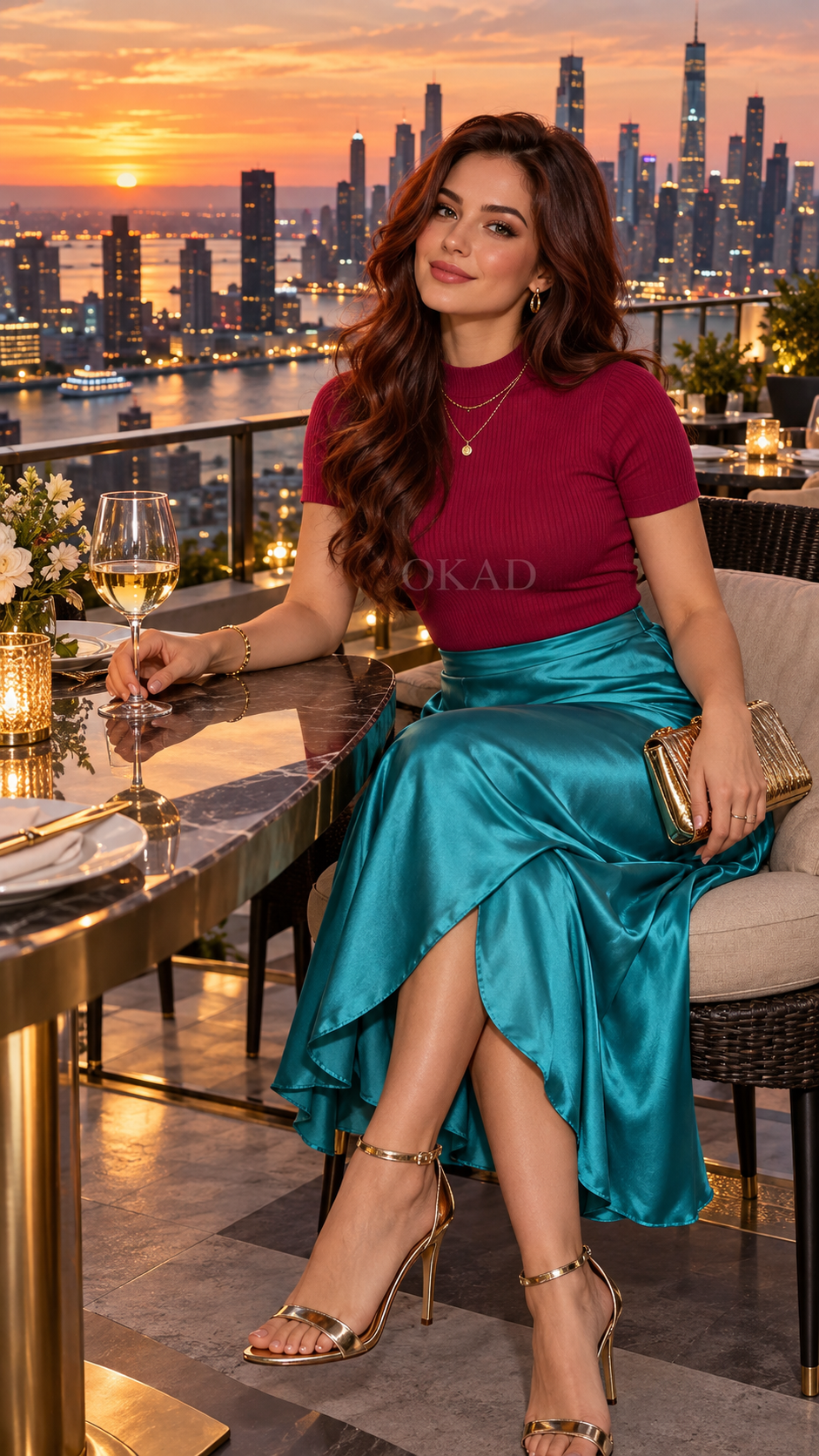 satin skirt outfit ideas, satin skirt outfit ideas pinterest, satin skirt styling ideas, turquoise satin skirt raspberry pink evening outfit