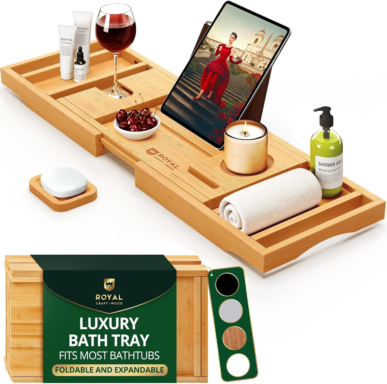 bath tray, bath tub stand, foldable tray, wooden bath tray