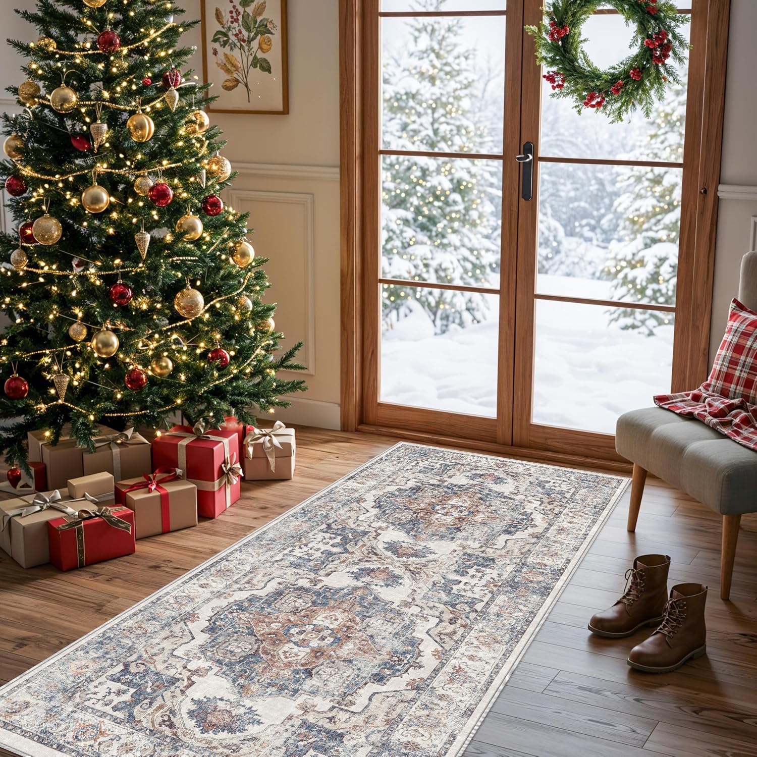 farmhouse carpet, vintage runner rug, classic rug, christmas rug, indoor runner rug
