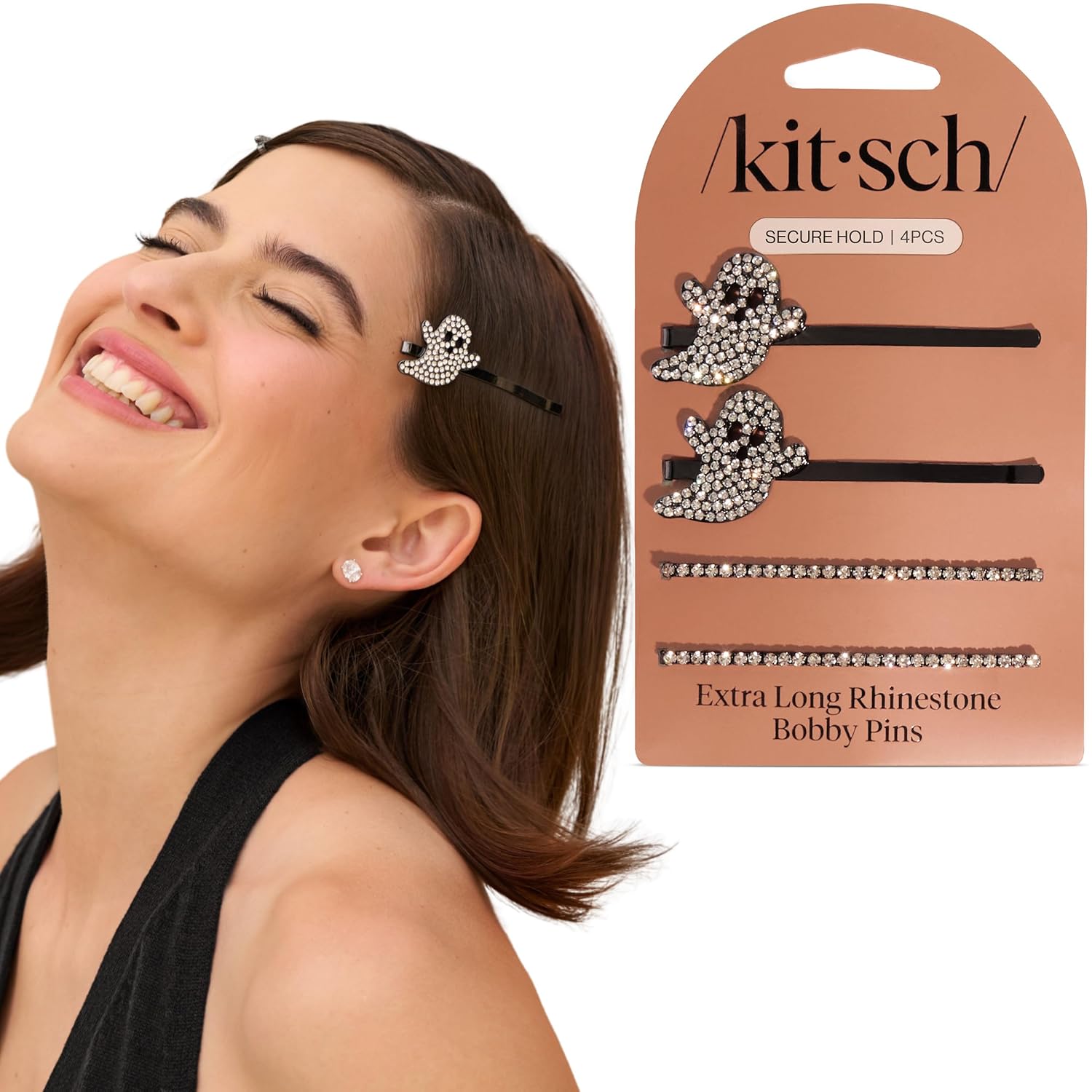 Extra Long Metal Rhinestone Bobby Pins - 4pc Set