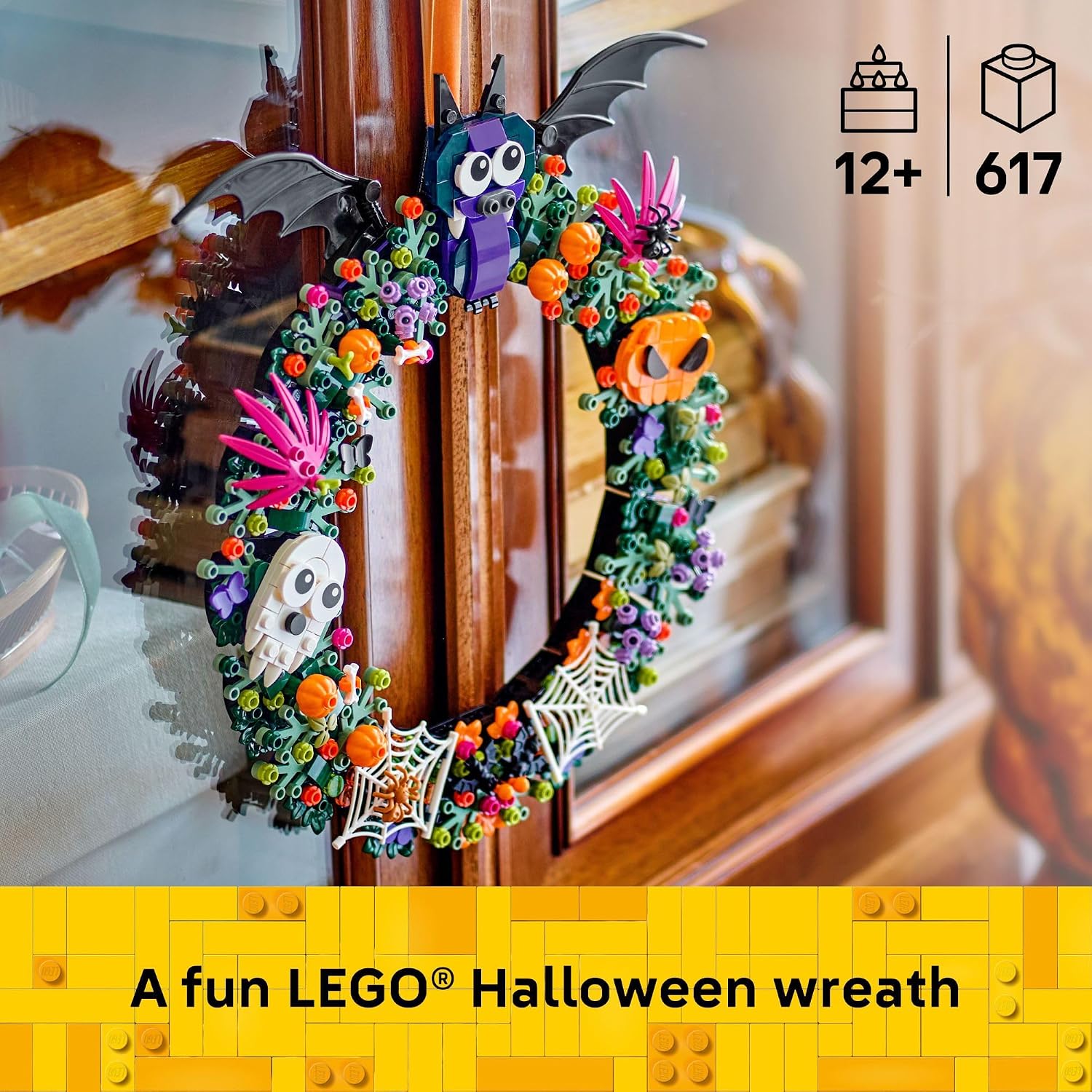 creative halloween wreath using lego. Perfect for kids