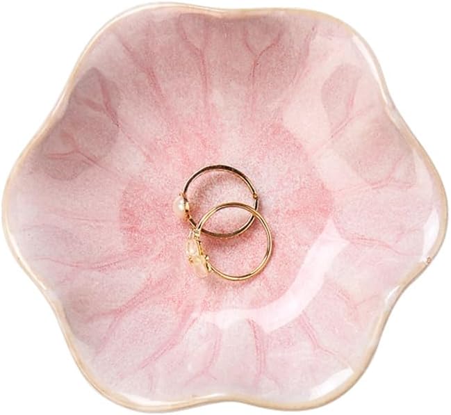 Ring Tray, Small Key Bowl, Ceramic Jewelry Tray for Organizing Necklaces and Earrings, Home Decor, Perfect for Mom, Best Friend, or Sister, Pink.