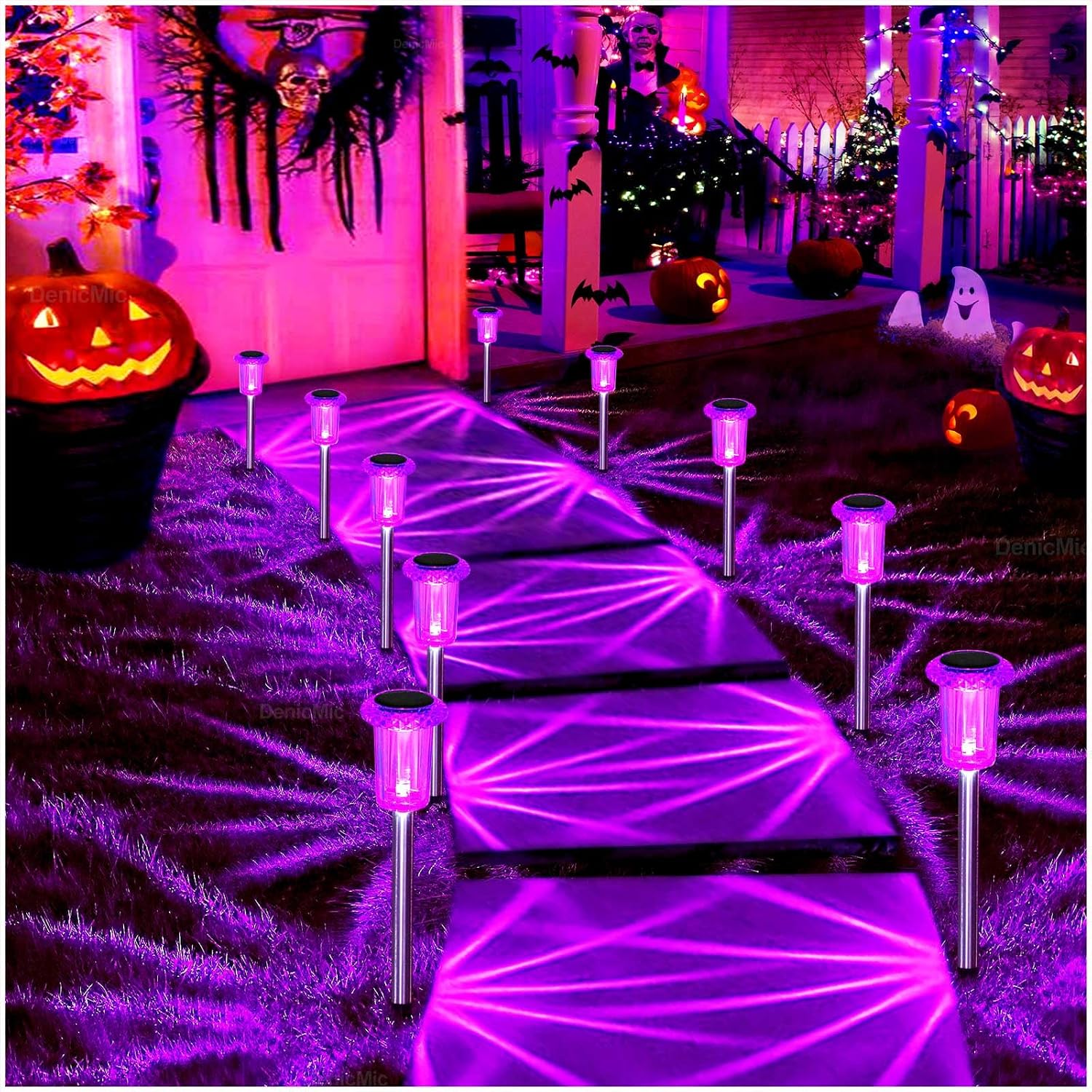 Stake Lights for Yard Pathway Garden Patio Lawn Walkway Driveway, Auto On/Off Purple LED Halloween Decorations Outdoor